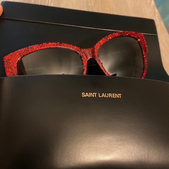 YVES SAINT LAURENT Red Glitter YSL Gold Sunglasses - Picture 16 of 16
